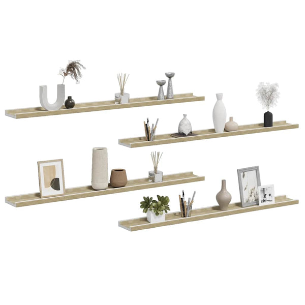 vidaXL Wall Shelves 4 pcs. White and Sonoma Oak 100x9x3 cm