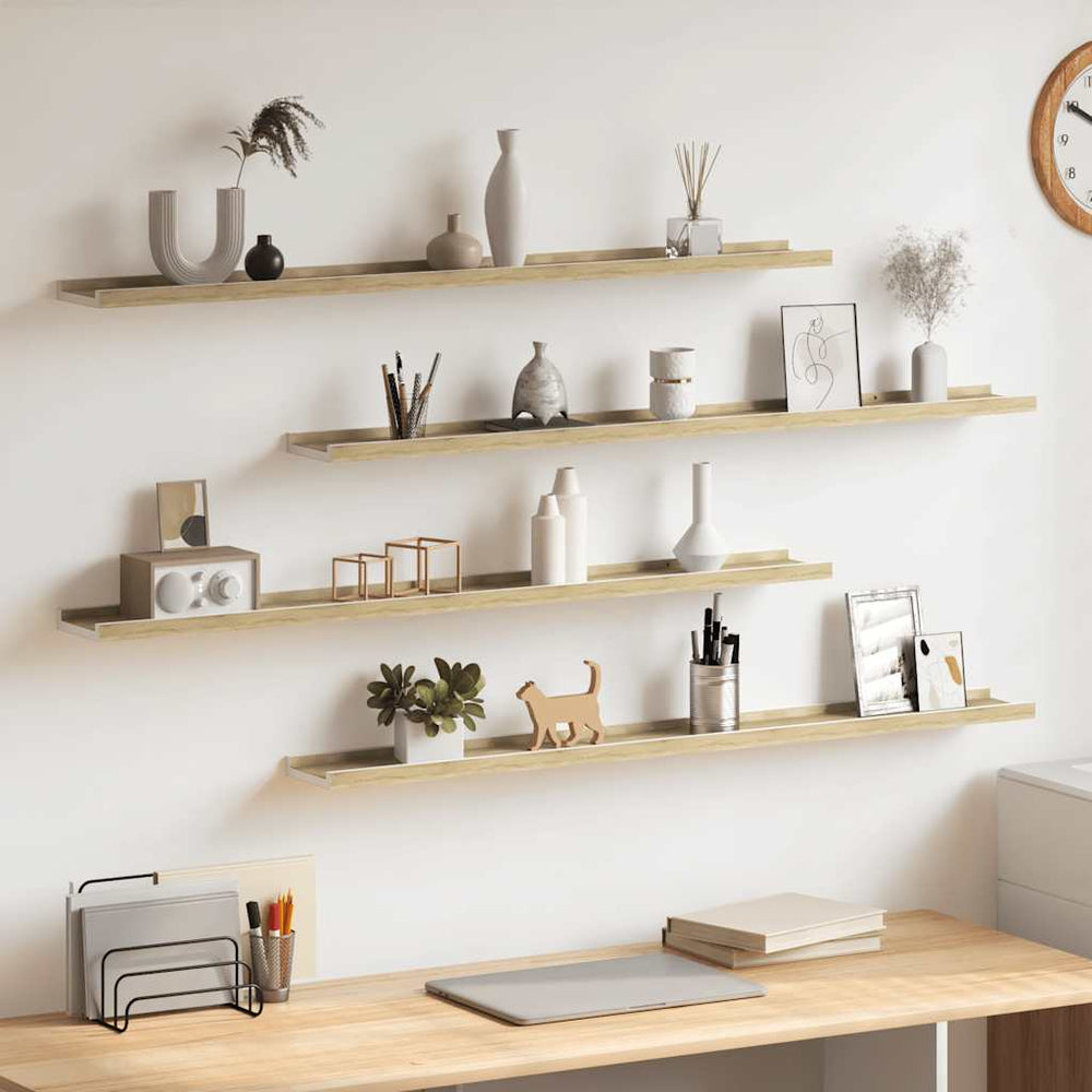 vidaXL Wall Shelves 4 pcs. White and Sonoma Oak 100x9x3 cm