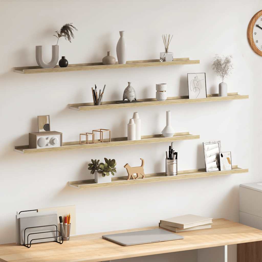 vidaXL Wall Shelves 4 pcs. White and Sonoma Oak 100x9x3 cm