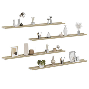 vidaXL Wall Shelves 4 pcs. White and Sonoma Oak 115x9x3 cm