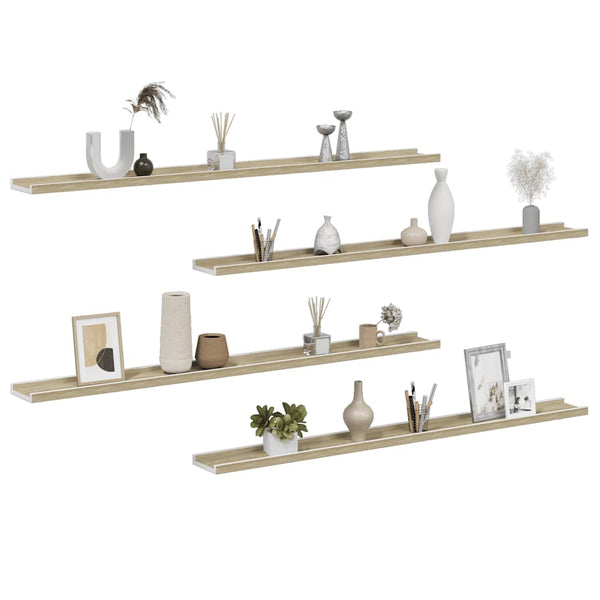 vidaXL Wall Shelves 4 pcs. White and Sonoma Oak 115x9x3 cm