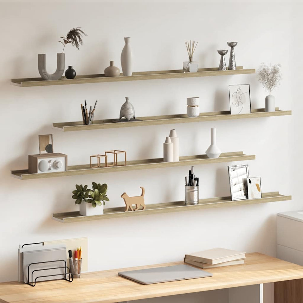 vidaXL Wall Shelves 4 pcs. White and Sonoma Oak 115x9x3 cm
