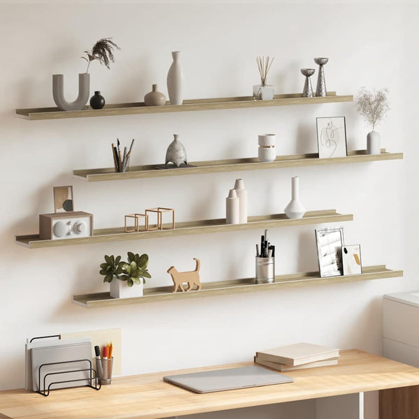 vidaXL Wall Shelves 4 pcs. White and Sonoma Oak 115x9x3 cm