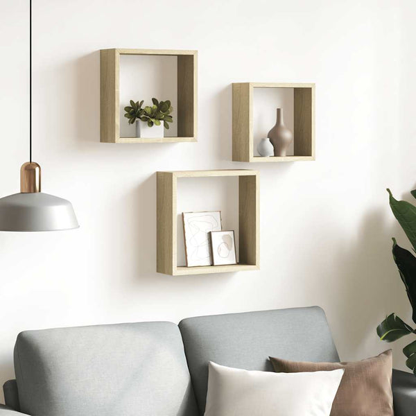 vidaXL Cube Shelves 3 pcs Sonoma Oak