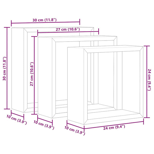 vidaXL Cube Shelves 3 pcs Sonoma Oak