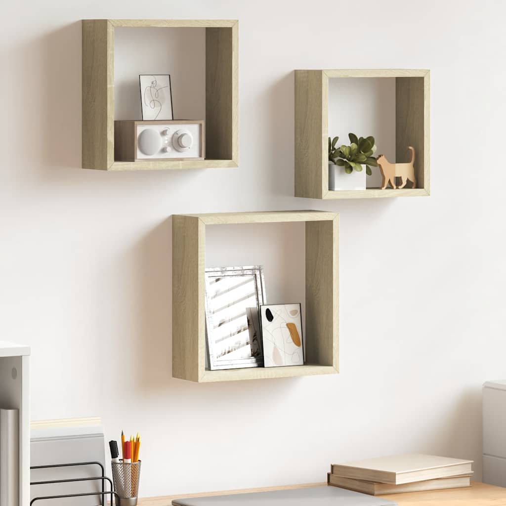 vidaXL Cube Shelves 3 pcs Sonoma Oak