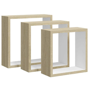 vidaXL Cube Shelves 3 pcs White and Sonoma Oak