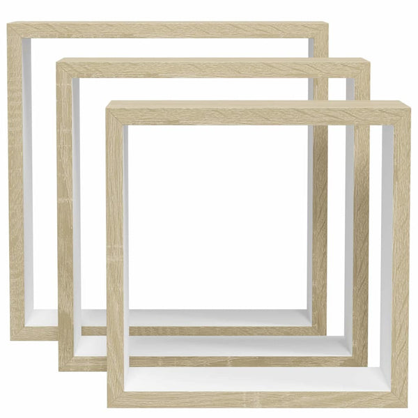 vidaXL Cube Shelves 3 pcs White and Sonoma Oak
