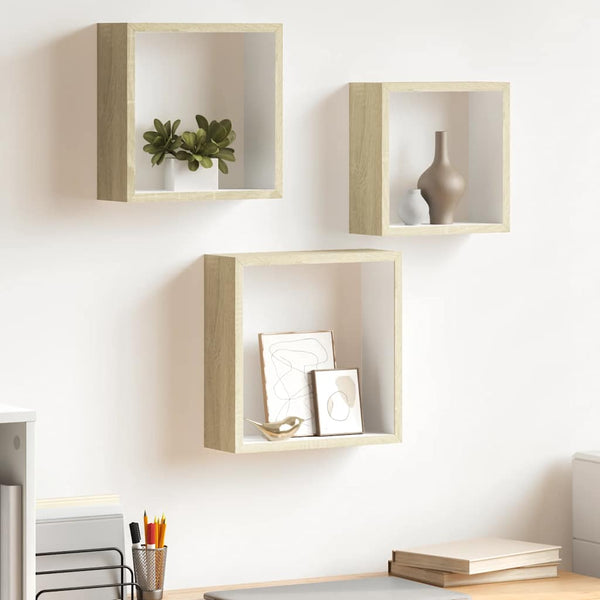 vidaXL Cube Shelves 3 pcs White and Sonoma Oak
