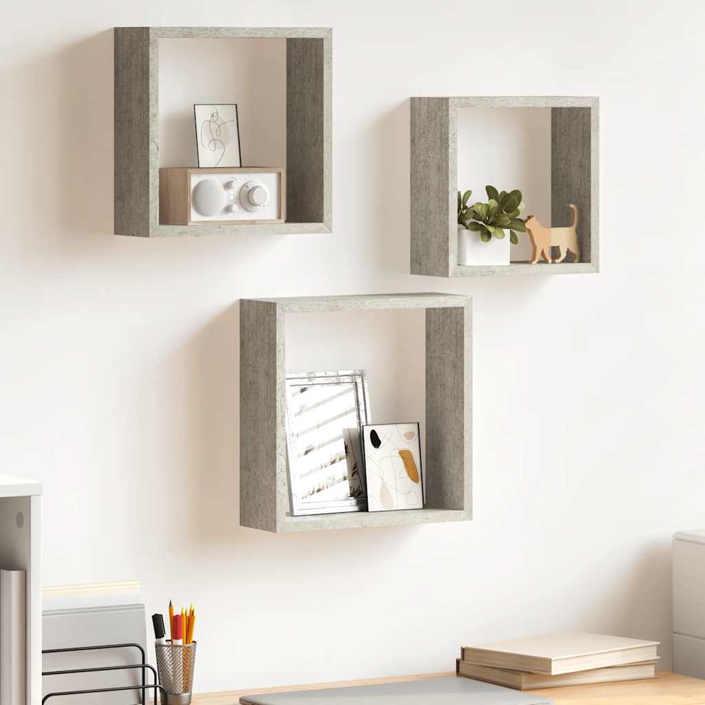 vidaXL Cube Shelves 3 pcs Concrete Grey