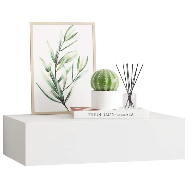 vidaXL Wall Shelf with Drawer White 40x23.5x10 cm MDF