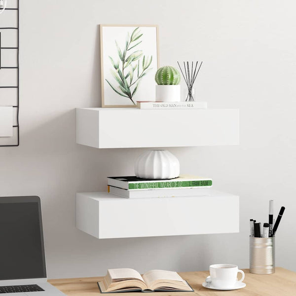 vidaXL Wall Shelves with Drawers 2 pcs White 40x23.5x10 cm MDF