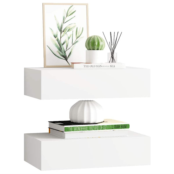 vidaXL Wall Shelves with Drawers 2 pcs White 40x23.5x10 cm MDF