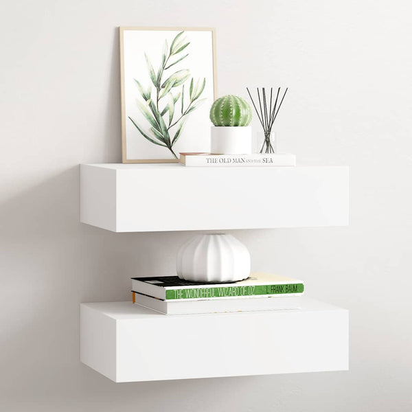 vidaXL Wall Shelves with Drawers 2 pcs White 40x23.5x10 cm MDF