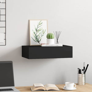 vidaXL Wall Shelf with Drawer Black 40x23.5x10 cm MDF
