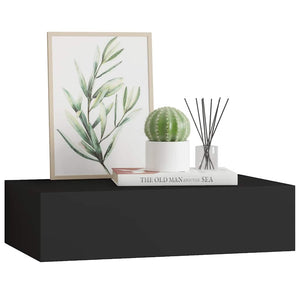 vidaXL Wall Shelf with Drawer Black 40x23.5x10 cm MDF