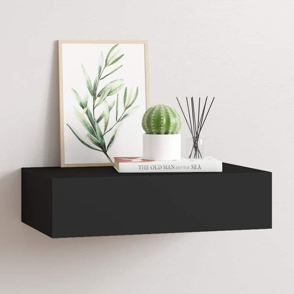 vidaXL Wall Shelf with Drawer Black 40x23.5x10 cm MDF