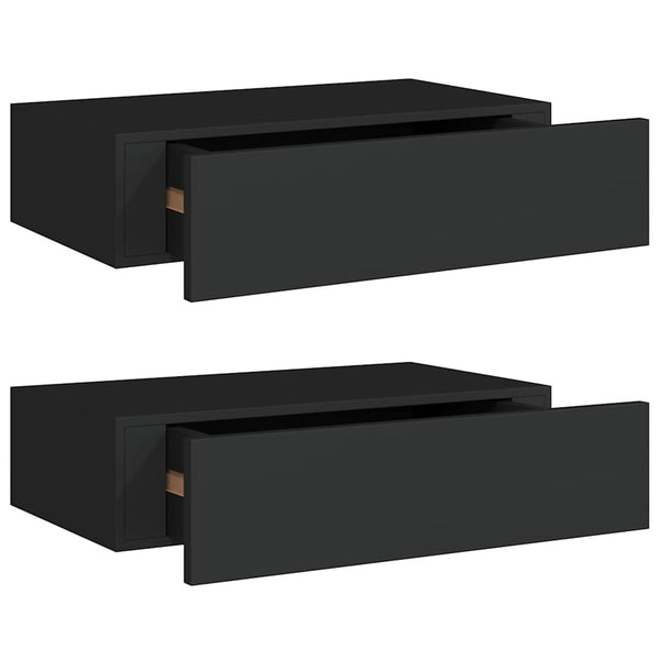 vidaXL Wall Shelves with Drawers 2 pcs Black 40x23.5x10 cm MDF