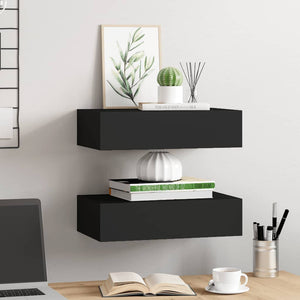 vidaXL Wall Shelves with Drawers 2 pcs Black 40x23.5x10 cm MDF
