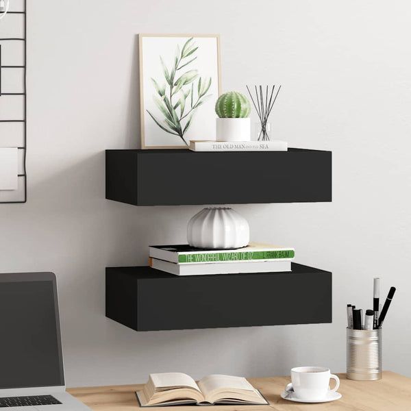 vidaXL Wall Shelves with Drawers 2 pcs Black 40x23.5x10 cm MDF