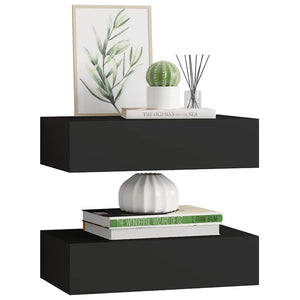 vidaXL Wall Shelves with Drawers 2 pcs Black 40x23.5x10 cm MDF