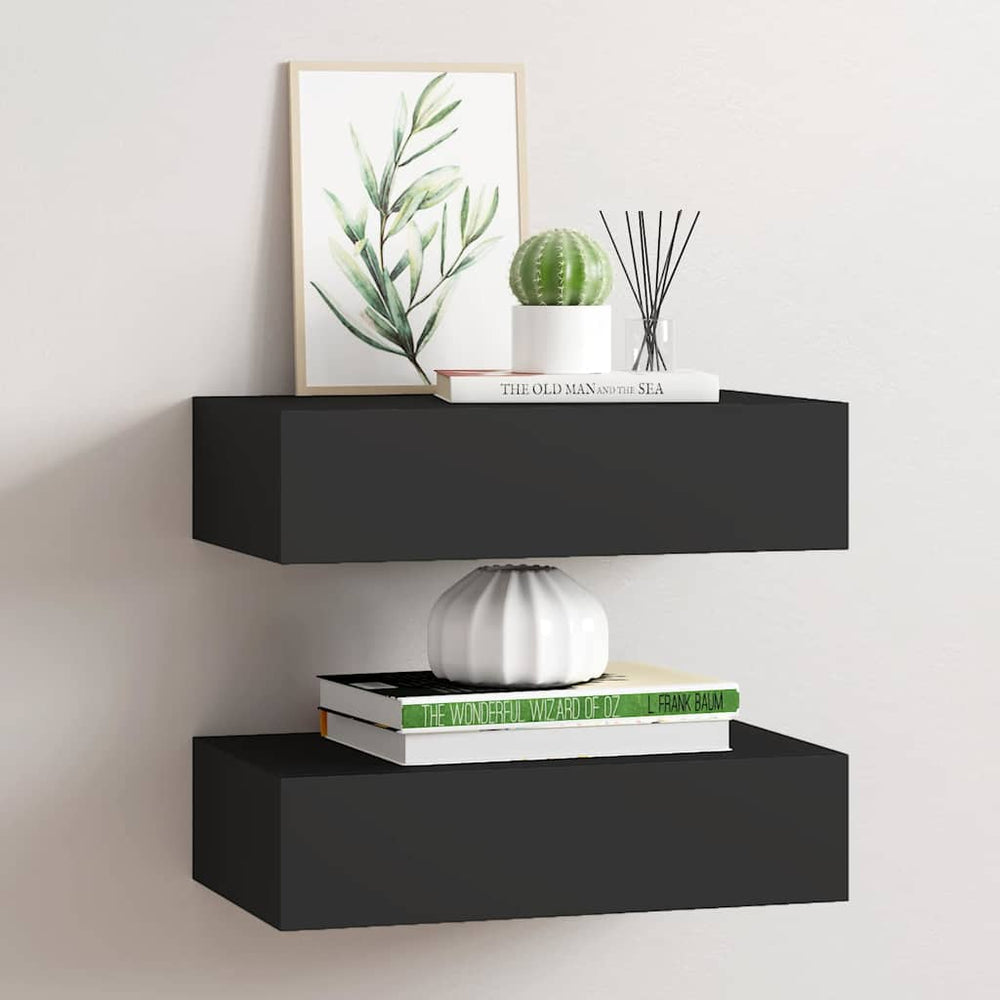 vidaXL Wall Shelves with Drawers 2 pcs Black 40x23.5x10 cm MDF