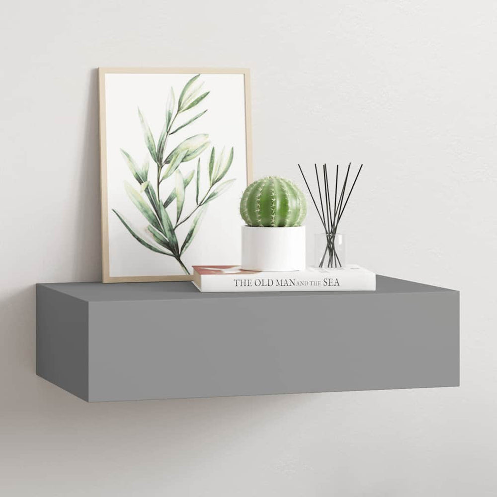 vidaXL Wall Shelf with Drawer Grey 40x23.5x10 cm MDF