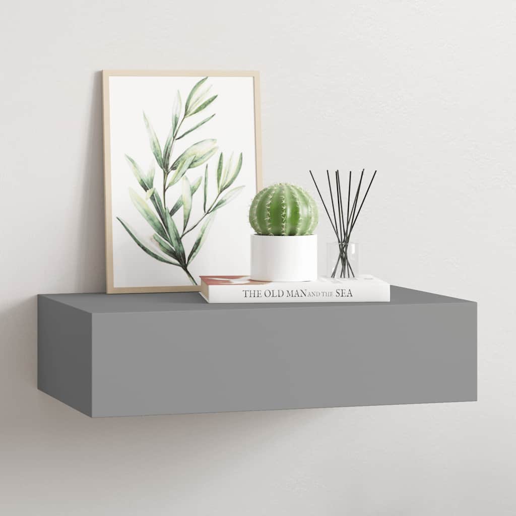 vidaXL Wall Shelf with Drawer Grey 40x23.5x10 cm MDF