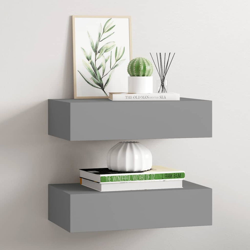 vidaXL Wall Shelves with Drawers 2 pcs Grey 40x23.5x10 cm MDF