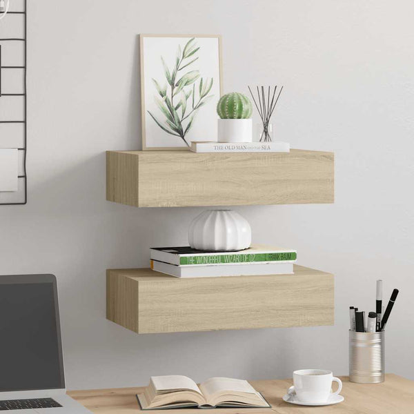 vidaXL Wall Shelves with Drawers 2 pcs Oak-Look 40x23.5x10 cm MDF