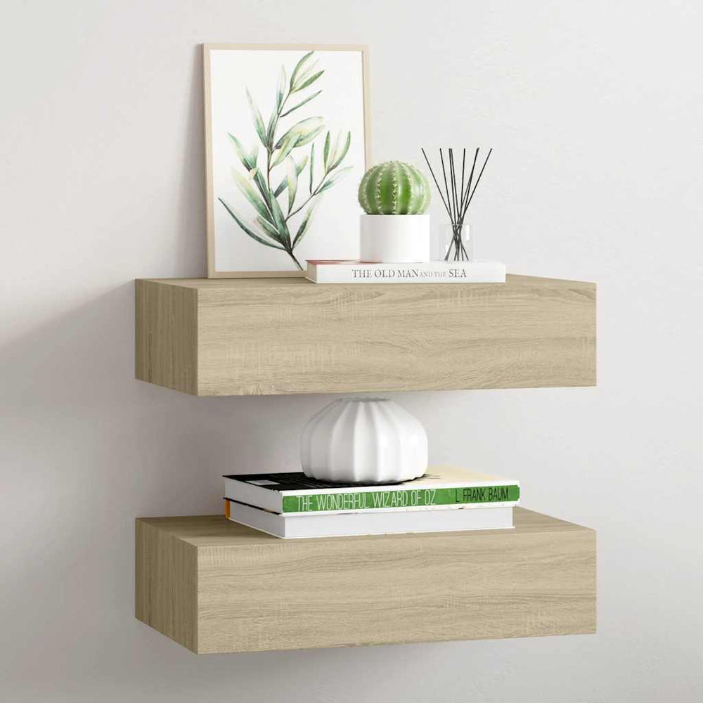 vidaXL Wall Shelves with Drawers 2 pcs Oak-Look 40x23.5x10 cm MDF