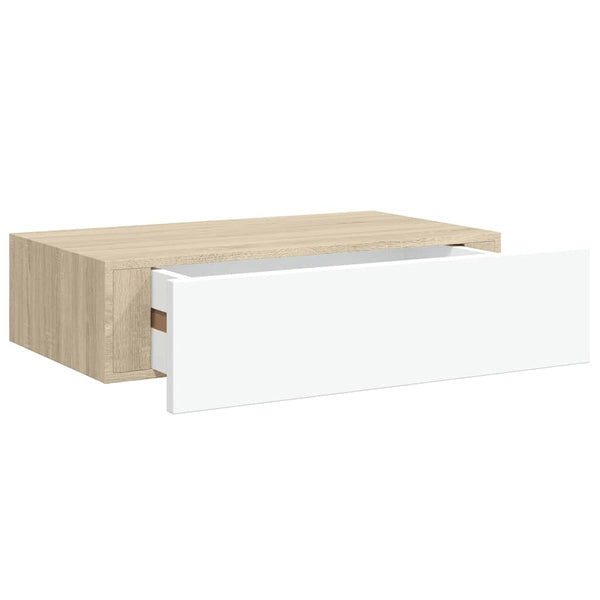 vidaXL Wall-Mounted Drawer Shelf Oak and White 40 x 23.5 x 10 cm MDF