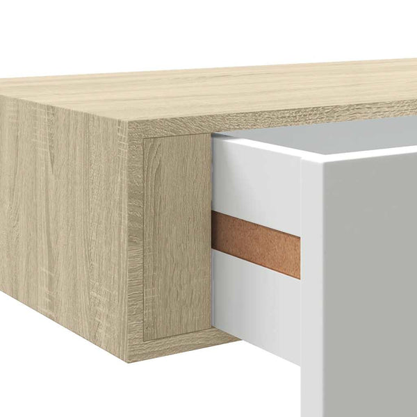 vidaXL Wall-Mounted Drawer Shelf Oak and White 40 x 23.5 x 10 cm MDF