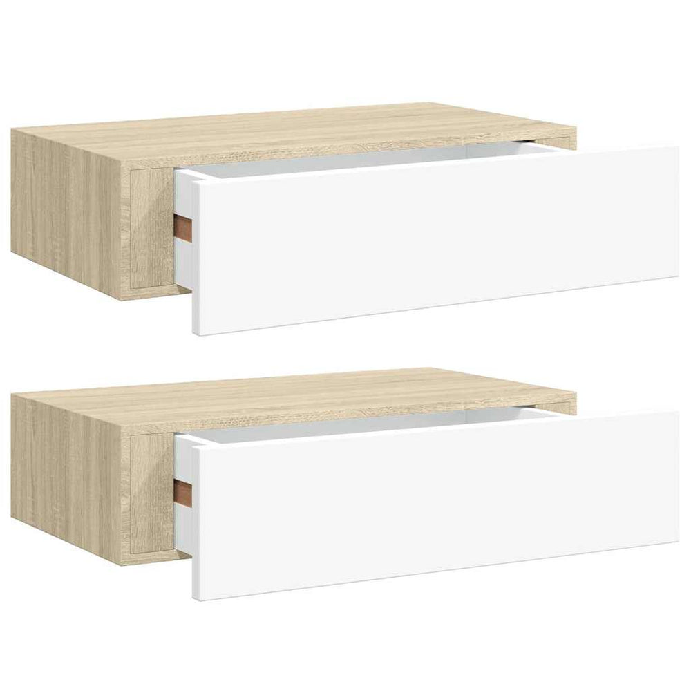 vidaXL Wall Shelves with Drawers 2 pcs Oak Look White 40x23.5x10cm