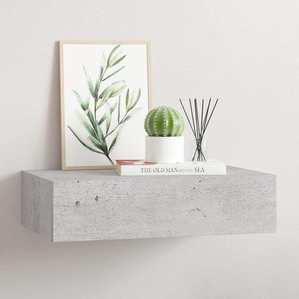 vidaXL Wall Shelf with Drawer Concrete Grey 40x23.5x10 cm MDF