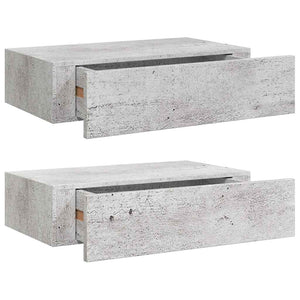 vidaXL Wall Shelves with Drawers 2 pcs Concrete Grey 40x23.5x10 cm MDF