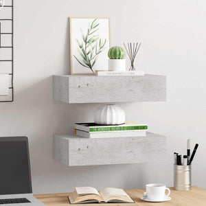 vidaXL Wall Shelves with Drawers 2 pcs Concrete Grey 40x23.5x10 cm MDF