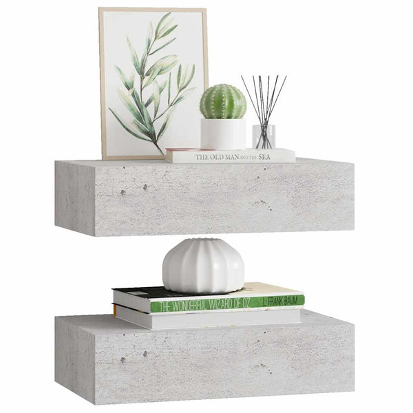 vidaXL Wall Shelves with Drawers 2 pcs Concrete Grey 40x23.5x10 cm MDF