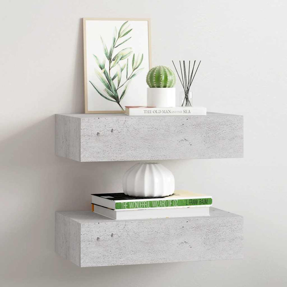 vidaXL Wall Shelves with Drawers 2 pcs Concrete Grey 40x23.5x10 cm MDF