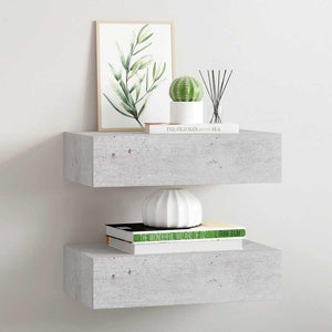 vidaXL Wall Shelves with Drawers 2 pcs Concrete Grey 40x23.5x10 cm MDF