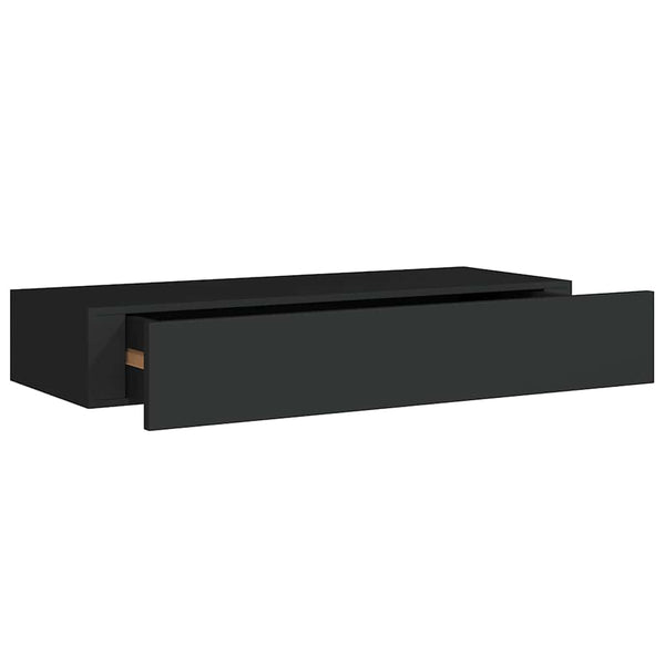 vidaXL Wall Shelf with Drawer Black 60x23.5x10 cm MDF