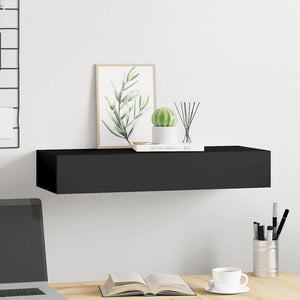 vidaXL Wall Shelf with Drawer Black 60x23.5x10 cm MDF