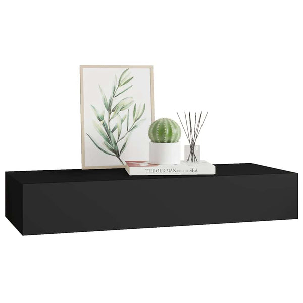 vidaXL Wall Shelf with Drawer Black 60x23.5x10 cm MDF
