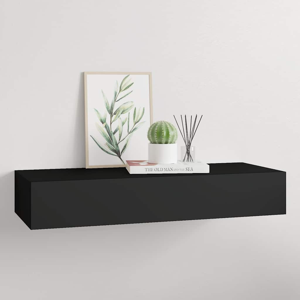vidaXL Wall Shelf with Drawer Black 60x23.5x10 cm MDF