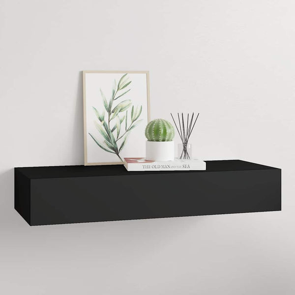 vidaXL Wall Shelf with Drawer Black 60x23.5x10 cm MDF