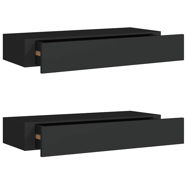 Wandregale mit Schubladen, Schwarz, 2er-Set