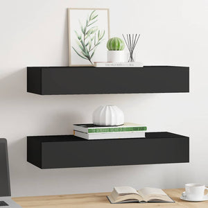 Wandregale mit Schubladen, Schwarz, 2er-Set