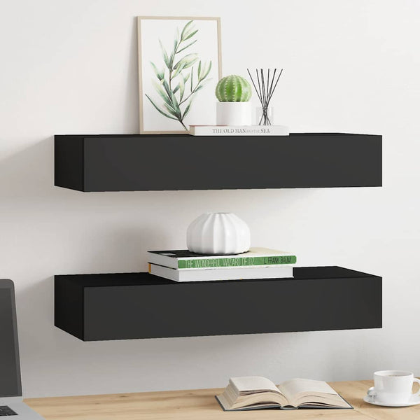 Wandregale mit Schubladen, Schwarz, 2er-Set