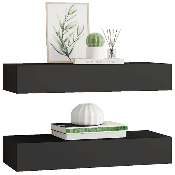 Wandregale mit Schubladen, Schwarz, 2er-Set