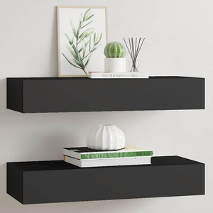 Wandregale mit Schubladen, Schwarz, 2er-Set